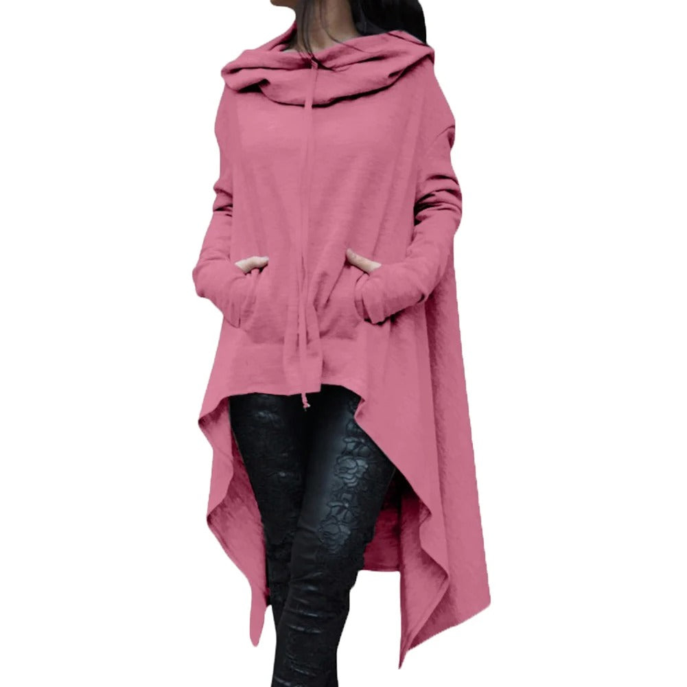 Kvinnors Asymmetrisk Hoodie-Clothes for women-Hemnix-Rosa-S-Hemnix