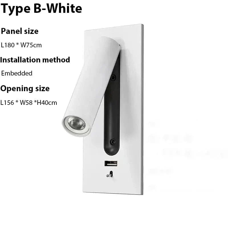 Justerbar USB-laddningsvägglampa med 350° rotation – Modern vägglampa för nattduksbord och hotellanvändning Carvallo