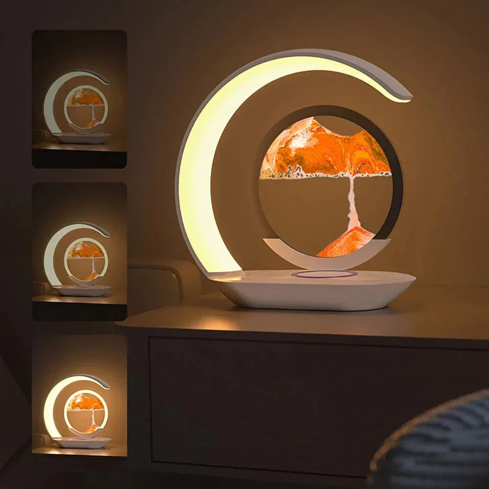 Trådlös LED Bordslampa Med 3D Sandglassdesign – Trådlös Laddning - Justerbar Färg - Modern Stil - Idealisk För Sängbord Eller Skrivbord Carvallo