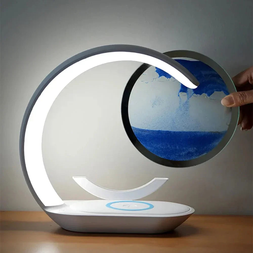 Trådlös LED Bordslampa Med 3D Sandglassdesign – Trådlös Laddning - Justerbar Färg - Modern Stil - Idealisk För Sängbord Eller Skrivbord Carvallo
