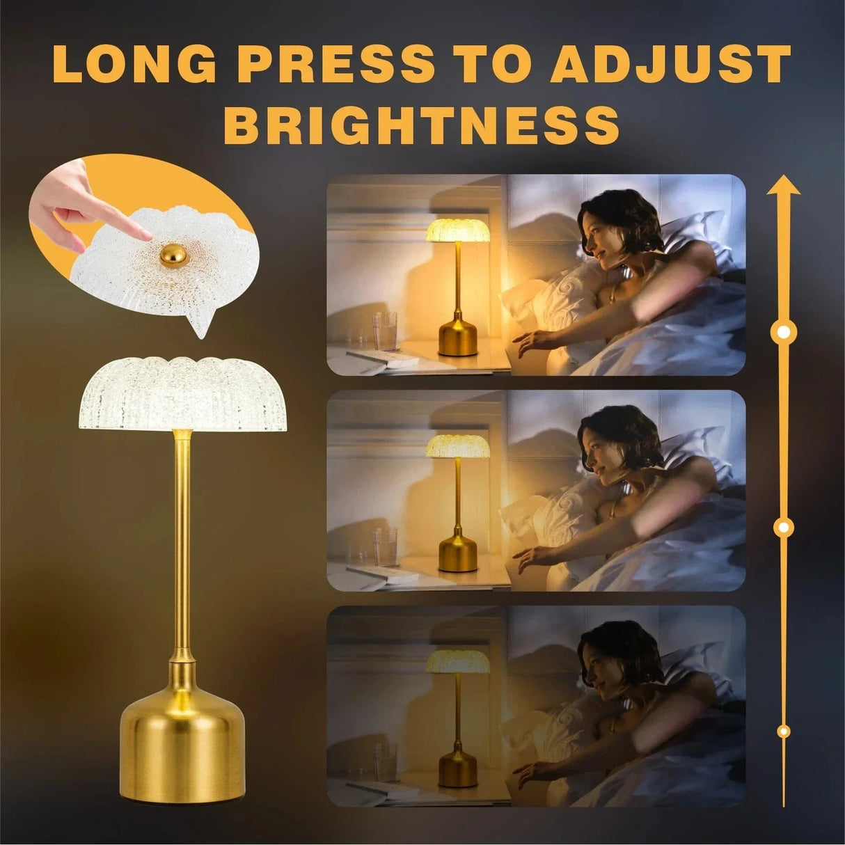 Trådlös LED-Bordslampa Med Touchkontroll – Laddningsbar - Dimmbar - 3 Belysningslägen - Elegant Metalldesign - Bärbar Nattlampa Carvallo