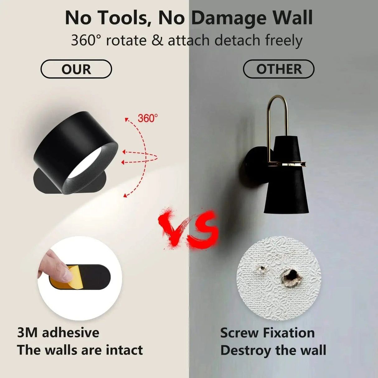 Batteridriven vägglampa - Uppladdningsbar vägglampa - Ambilume Carvallo