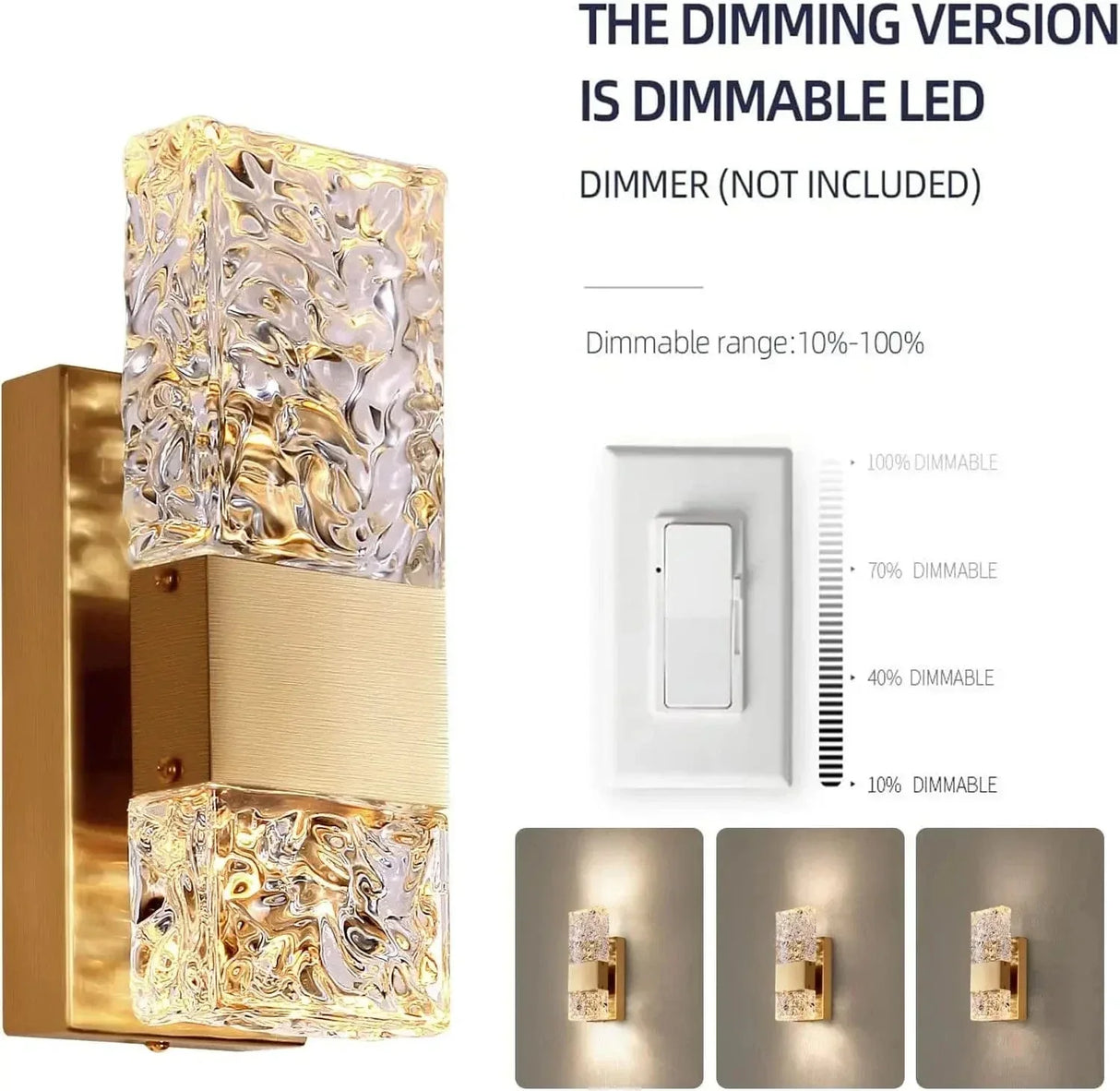 Dimbar LED Kristall Vägglampa med Fjärrkontroll, Justerbar 3000K-6000K för Badrum, Vardagsrum och Sovrum Sconces Carvallo