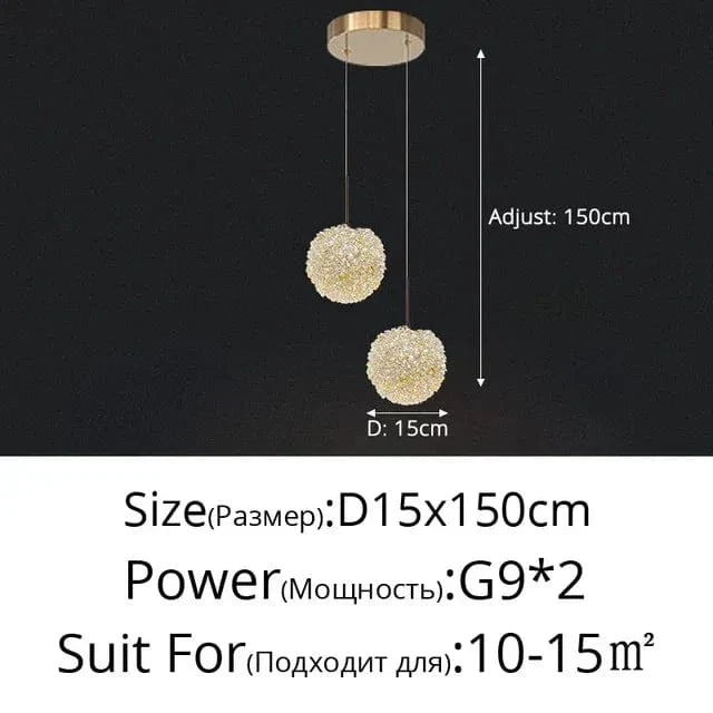 Elegant Kristallkrona Lampa för Sovrum och Bar – Modern Rund Boll Design med Justerbar Upphängningskabel Carvallo