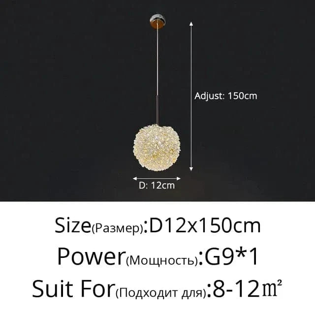 Elegant Kristallkrona Lampa för Sovrum och Bar – Modern Rund Boll Design med Justerbar Upphängningskabel Carvallo