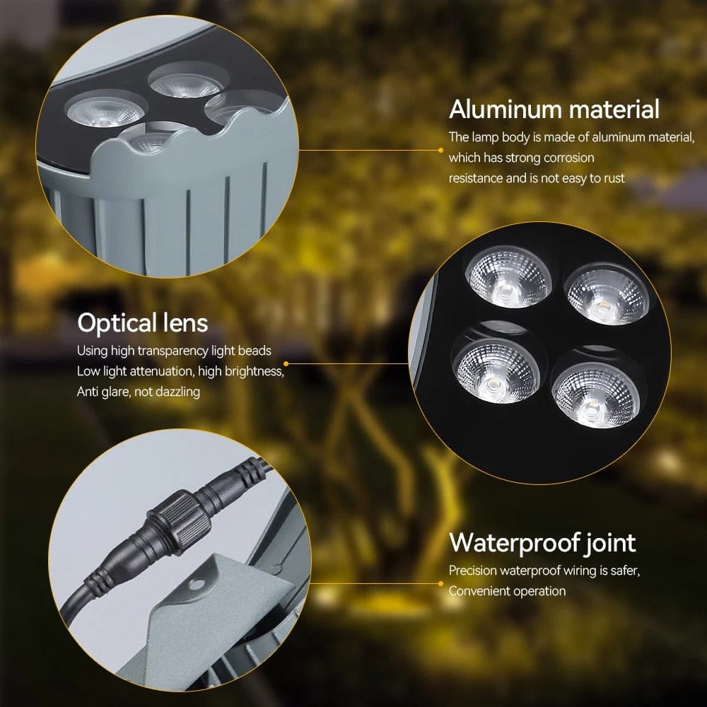 LED Utomhus Spotlights Med Spikfäste – IP65 Klassad - RGB - Aluminium - Trädgårdslandskapsbelysning - 12W - Hållbar och Väderbeständig Carvallo