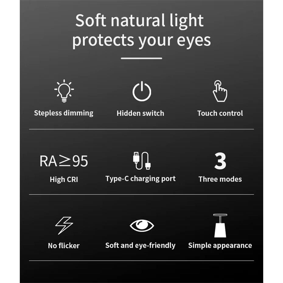 LED Laddningsbar Skrivbordslampa - Touch Dimming - Modern Design - Tre Färgtemperaturer - Sladdlös - Ideal För Inomhusbruk - Snygg Estetik Carvallo