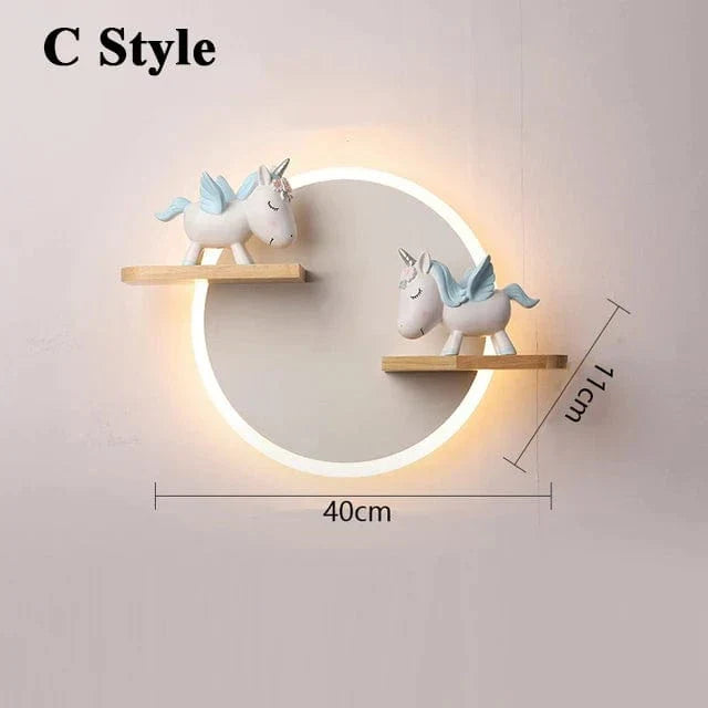 LED Vägglampa Med Unicorn Design – Vägghängd - Nattlampa - Keramik - Barnrum Dekoration - Varm Glöd - Färgglada Accenter Carvallo