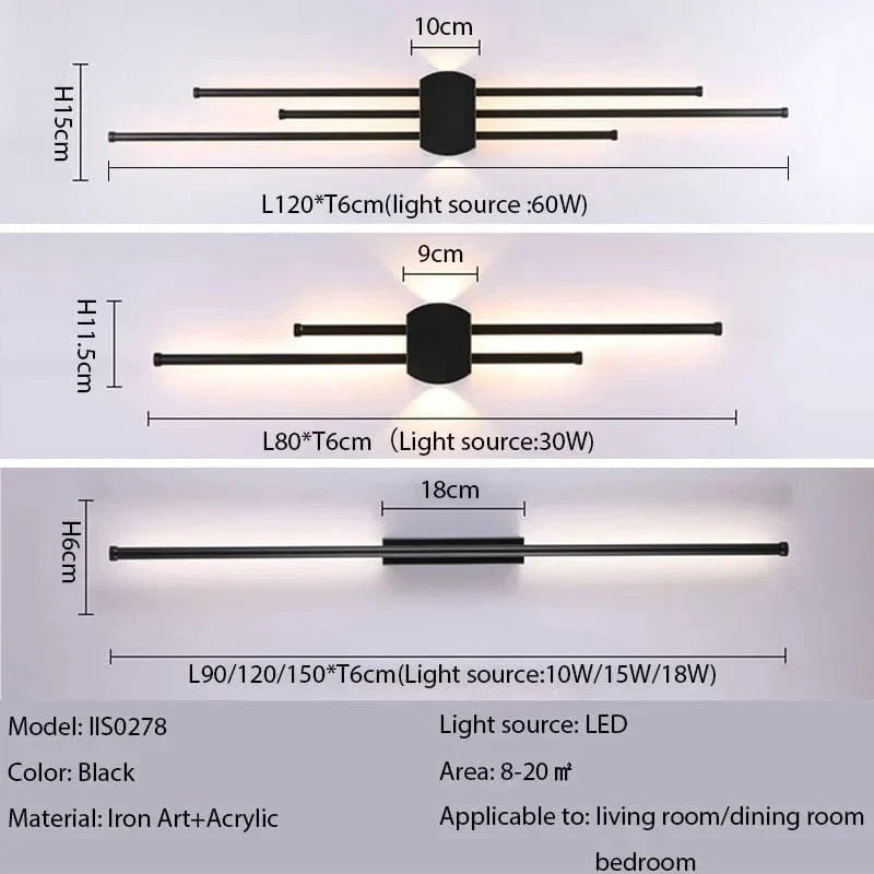 Minimalistisk LED Vägglampa – Modern Svart Järn Sconcelampa för Vardagsrum och Sovrum, Justerbara Höjdalternativ Carvallo