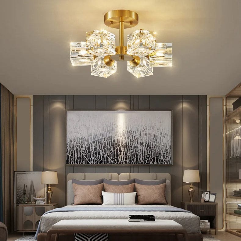 Modern guld kristallkrona – G9-baserad semi flush mount taklampa för vardagsrum, matsal, kök Carvallo