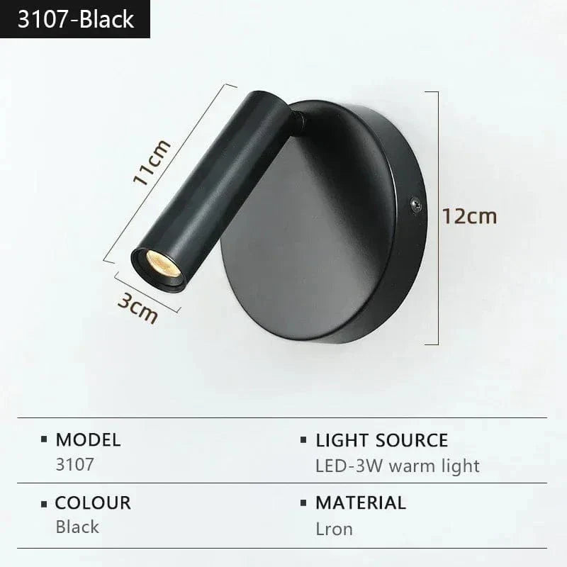 Modern LED Vägglampa Med Strömbrytare - Inomhus - Justerbar - USB Laddning - 350° Rotation - Svart/Koppar Finish Carvallo