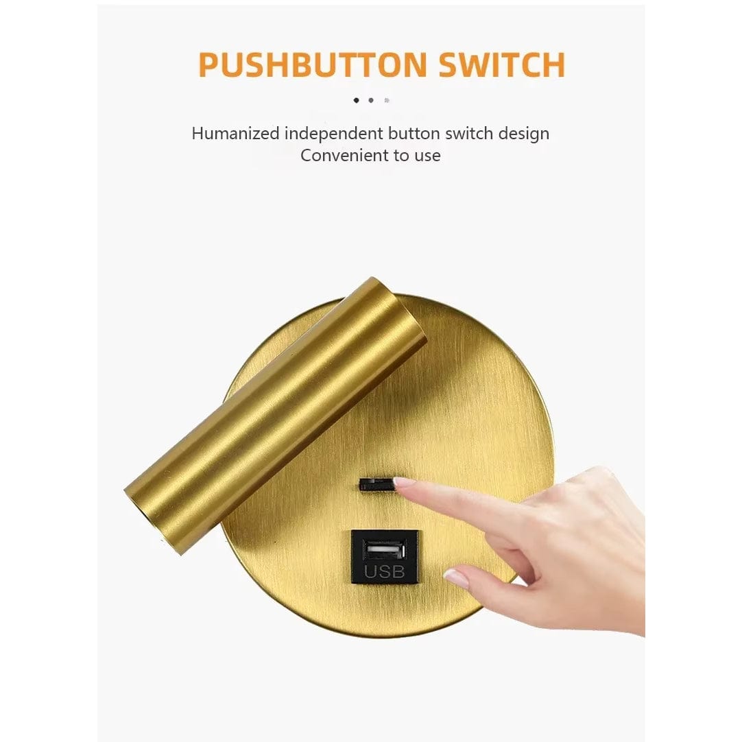 Modern LED Vägglampa Med Strömbrytare - Inomhus - Justerbar - USB Laddning - 350° Rotation - Svart/Koppar Finish Carvallo