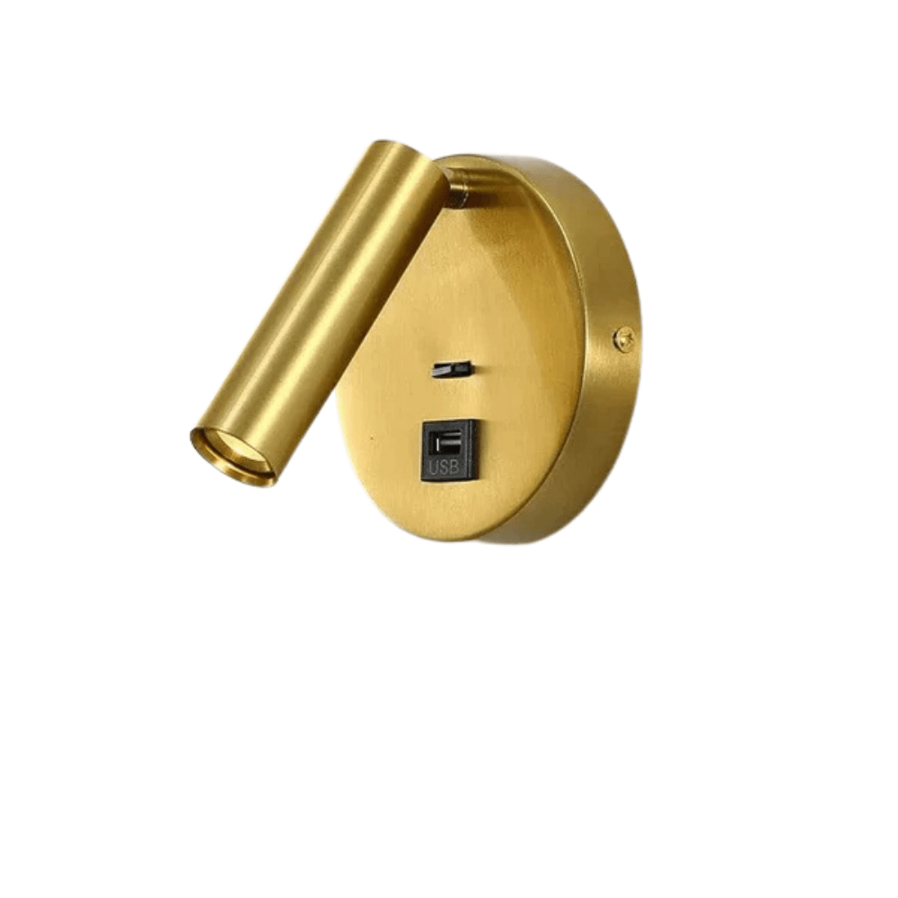 Modern LED Vägglampa Med Strömbrytare - Inomhus - Justerbar - USB Laddning - 350° Rotation - Svart/Koppar Finish Carvallo