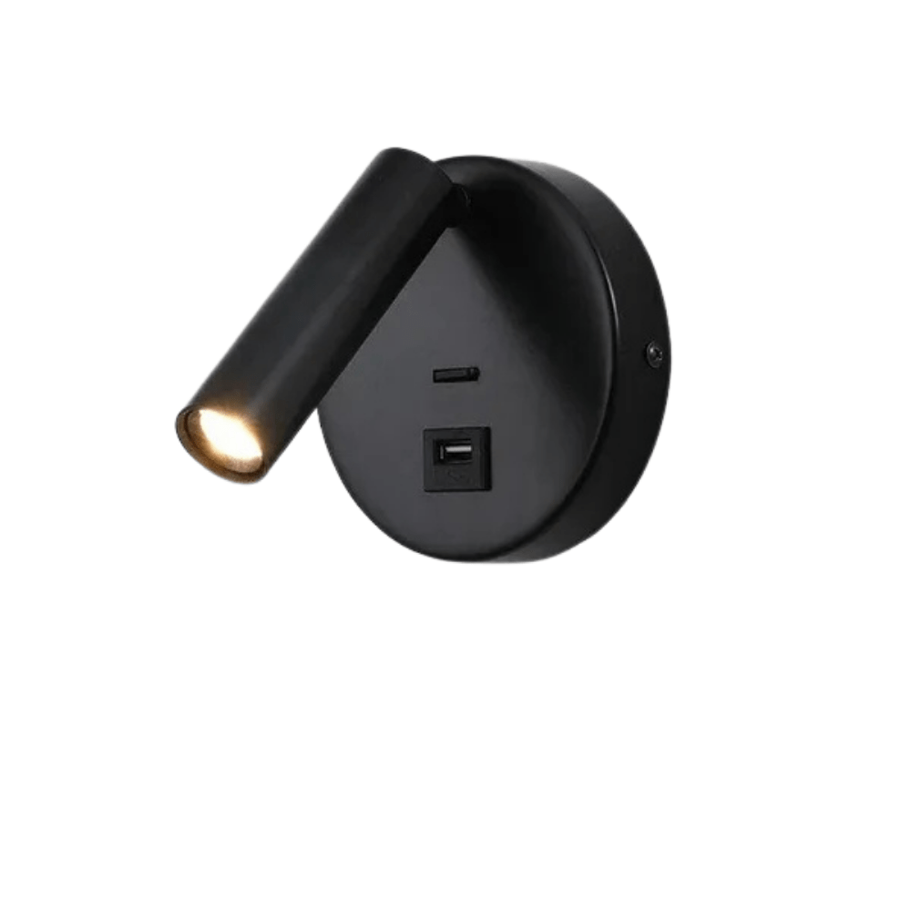 Modern LED Vägglampa Med Strömbrytare - Inomhus - Justerbar - USB Laddning - 350° Rotation - Svart/Koppar Finish Carvallo