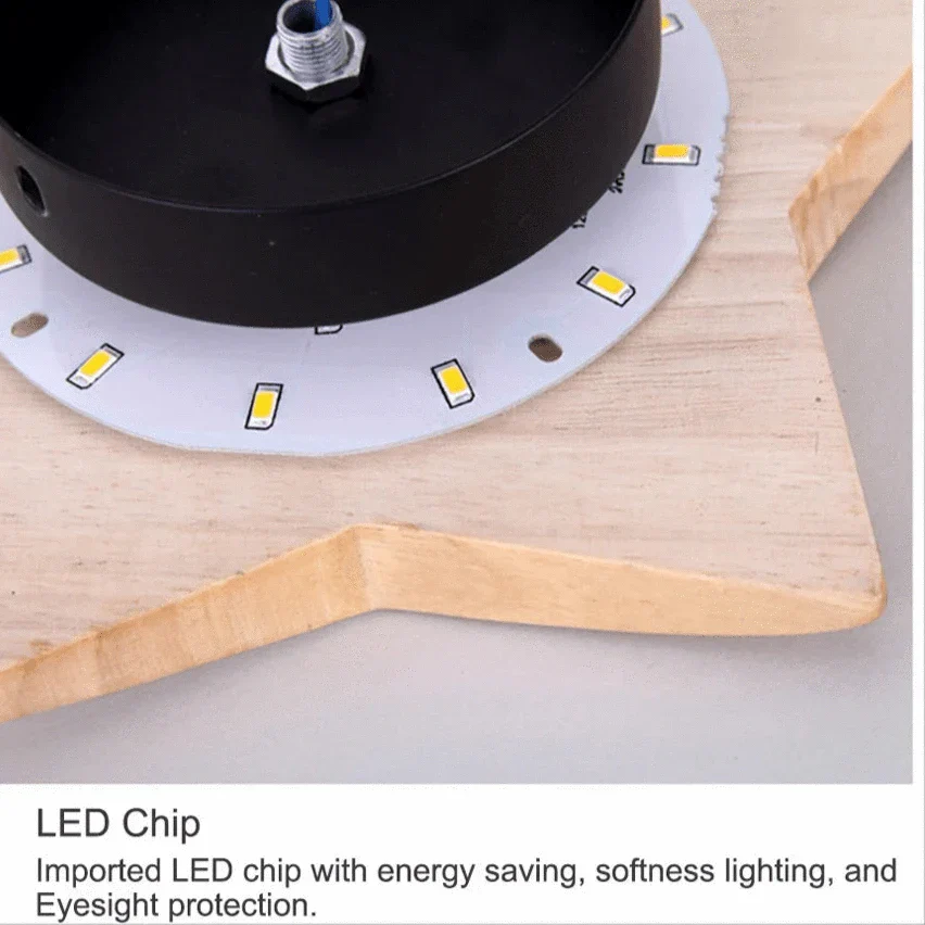 Modern Stjärnformad Vägglampa i Massivt Trä och Järn för Vardagsrum och Sovrum – E27 Vägglampor Inomhus Sconces Carvallo