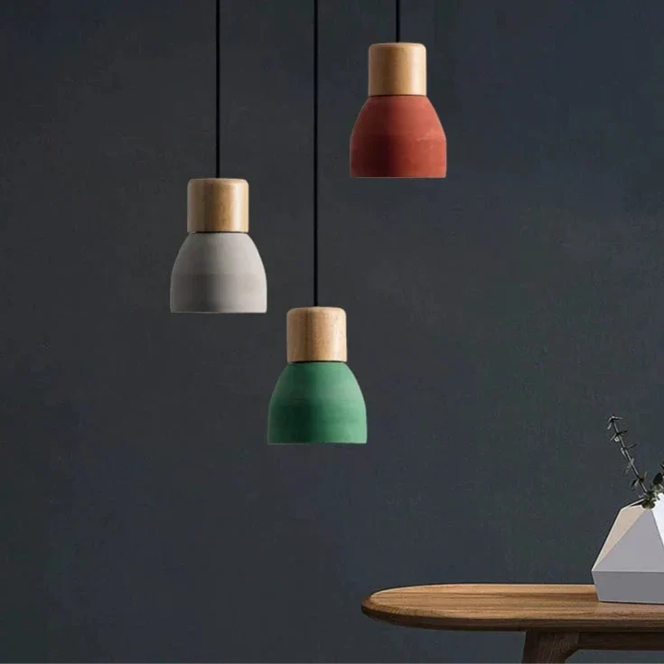 Nordisk LED Hänglampa – Inomhus Hängande Armatur – Cement-Trä Design - Justerbar Vajerlängd - Vintage Stil - E27 Fäste Carvallo