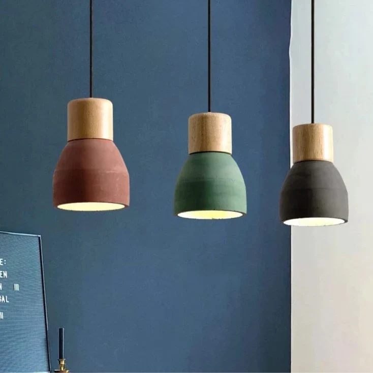 Nordisk LED Hänglampa – Inomhus Hängande Armatur – Cement-Trä Design - Justerbar Vajerlängd - Vintage Stil - E27 Fäste Carvallo