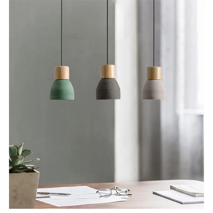 Nordisk LED Hänglampa – Inomhus Hängande Armatur – Cement-Trä Design - Justerbar Vajerlängd - Vintage Stil - E27 Fäste Carvallo