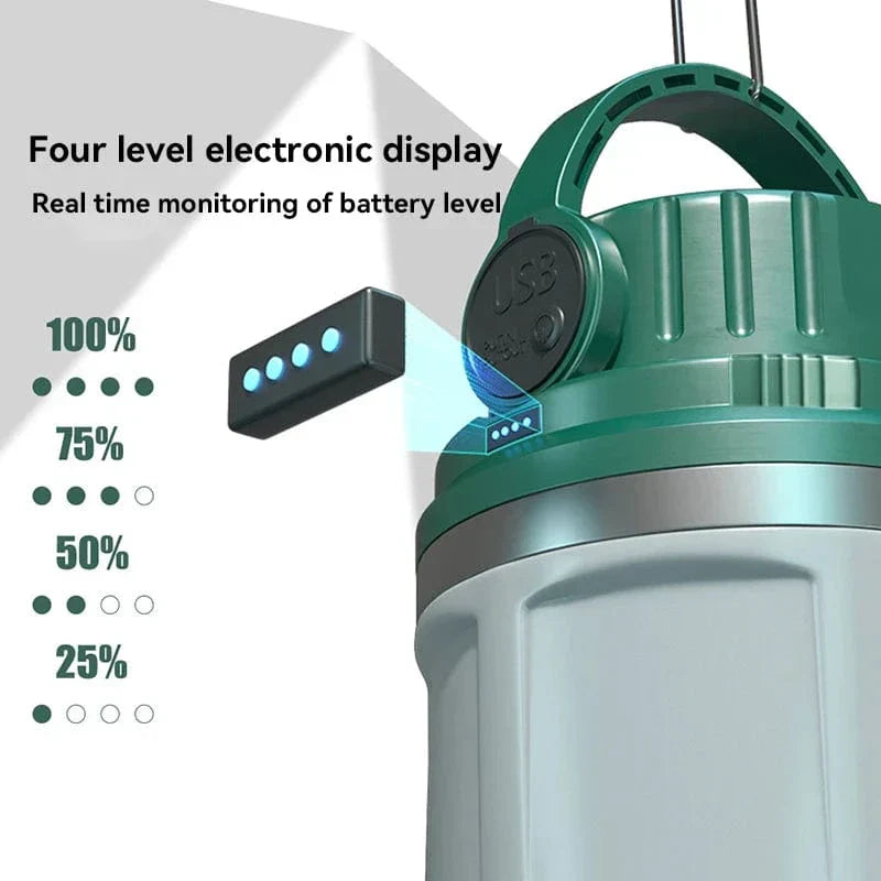 Bärbar LED Campinglampa - Solenergiladdad - Vattentålig - Kompakt design - Ideal för utomhusäventyr - Nödanvändning Carvallo