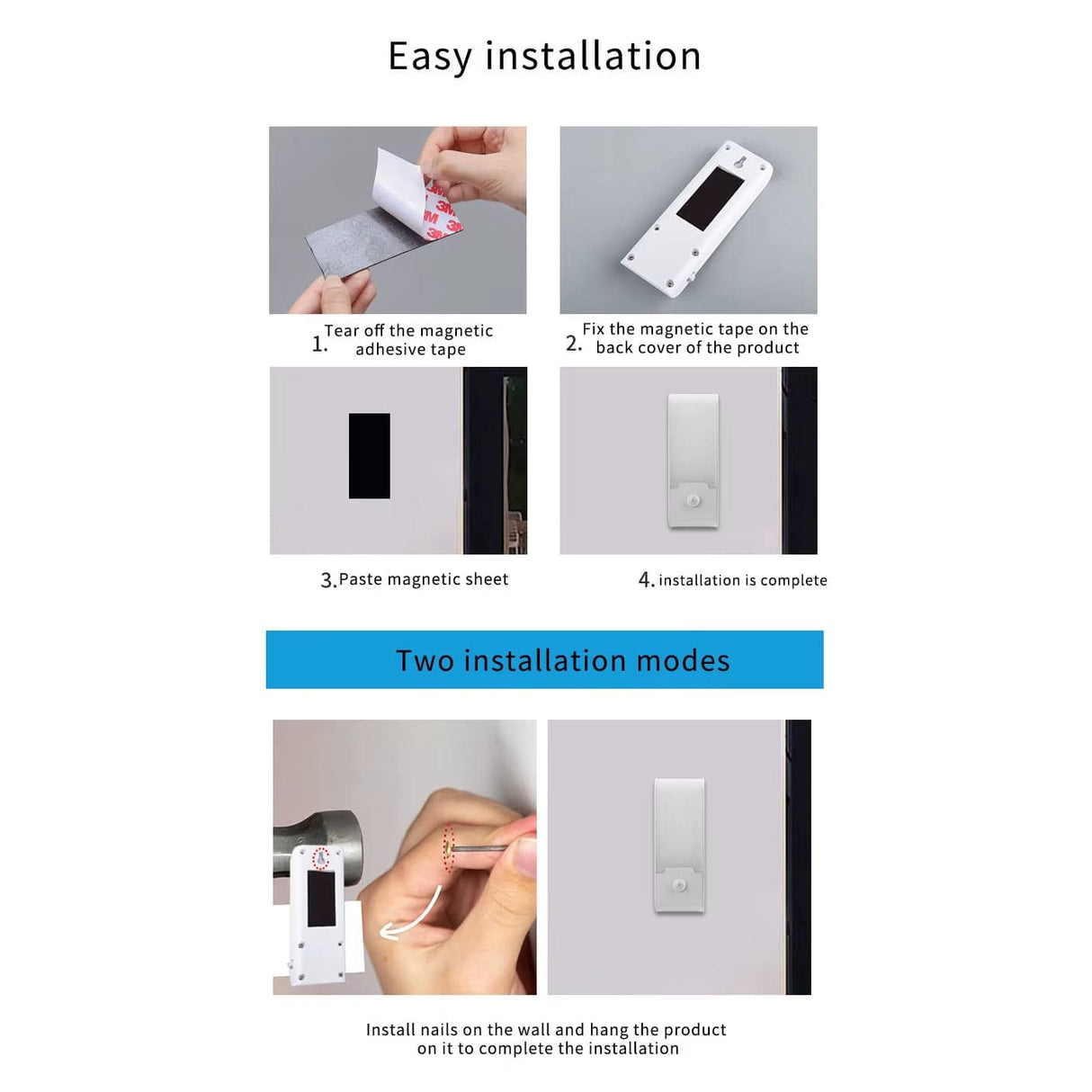 LED Rörelsesensor Nattlampa - Uppladdningsbar USB Typ-C - Kall & Varm Vit Carvallo