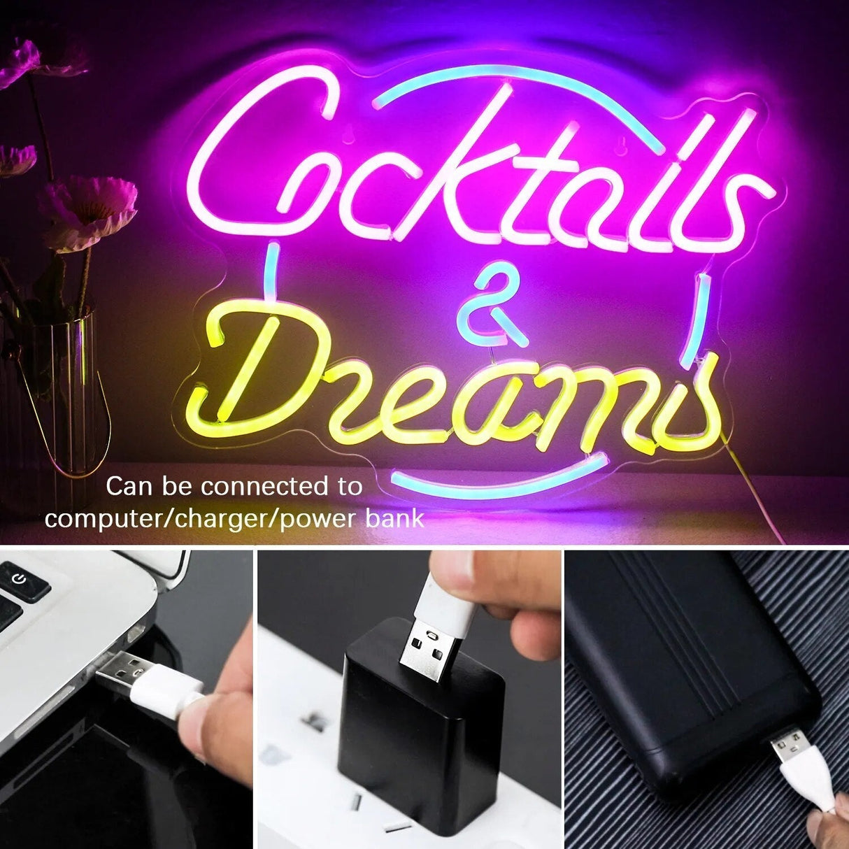 Cocktails & Beer LED Neon Skylt – Livlig USB-drivet Bar & Fest Dekoration Carvallo