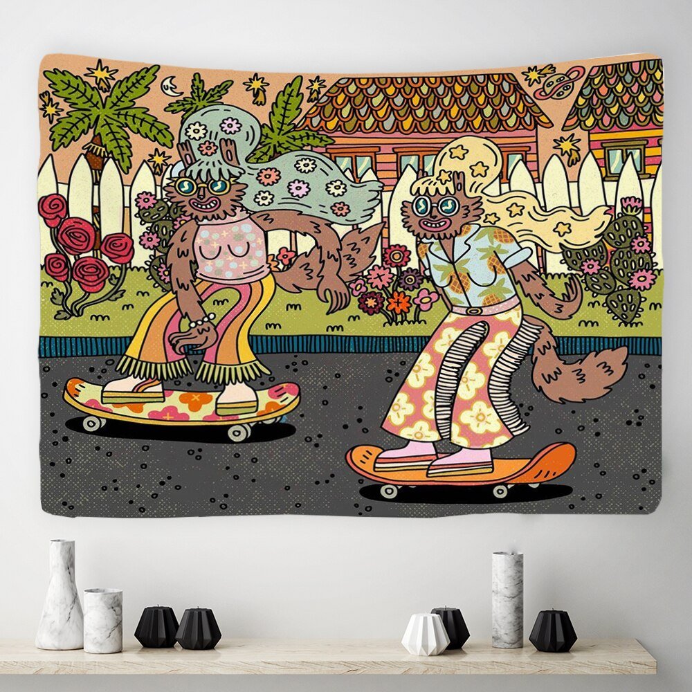 Vintage Psykedelisk Rock Hip Hop Tapestry 100% Polyester Carvallo
