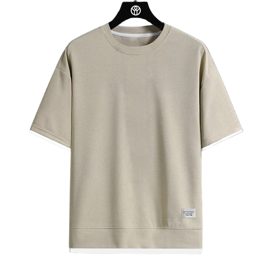 Premium våffel Tshirt för män-Hemnix-Beige-S-Hemnix