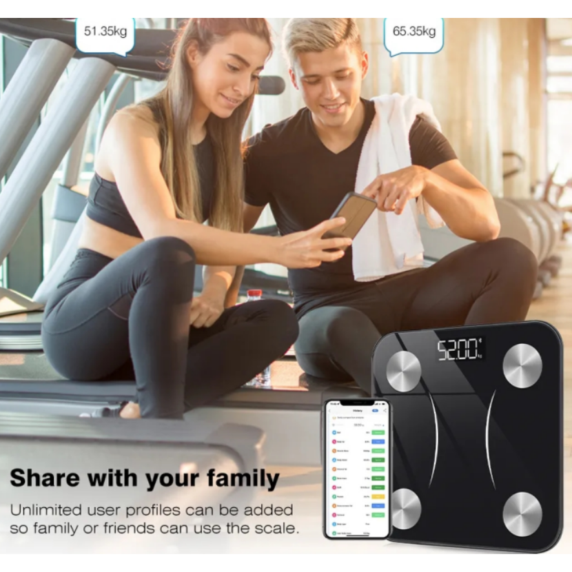 Smart Body Analysis Scale – Mät vikt, muskelmassa, kroppsfettprocent och mer Carvallo