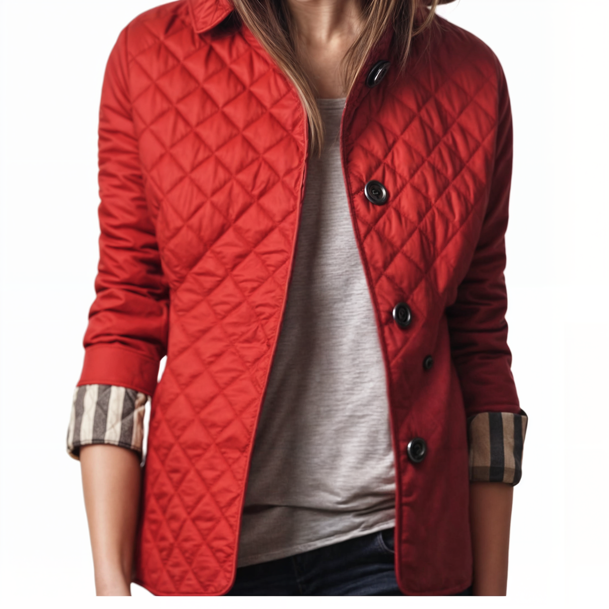 Kviltert jakke med nedfällbar krage för kvinnor-Hemnix-Röd-M-Hemnix