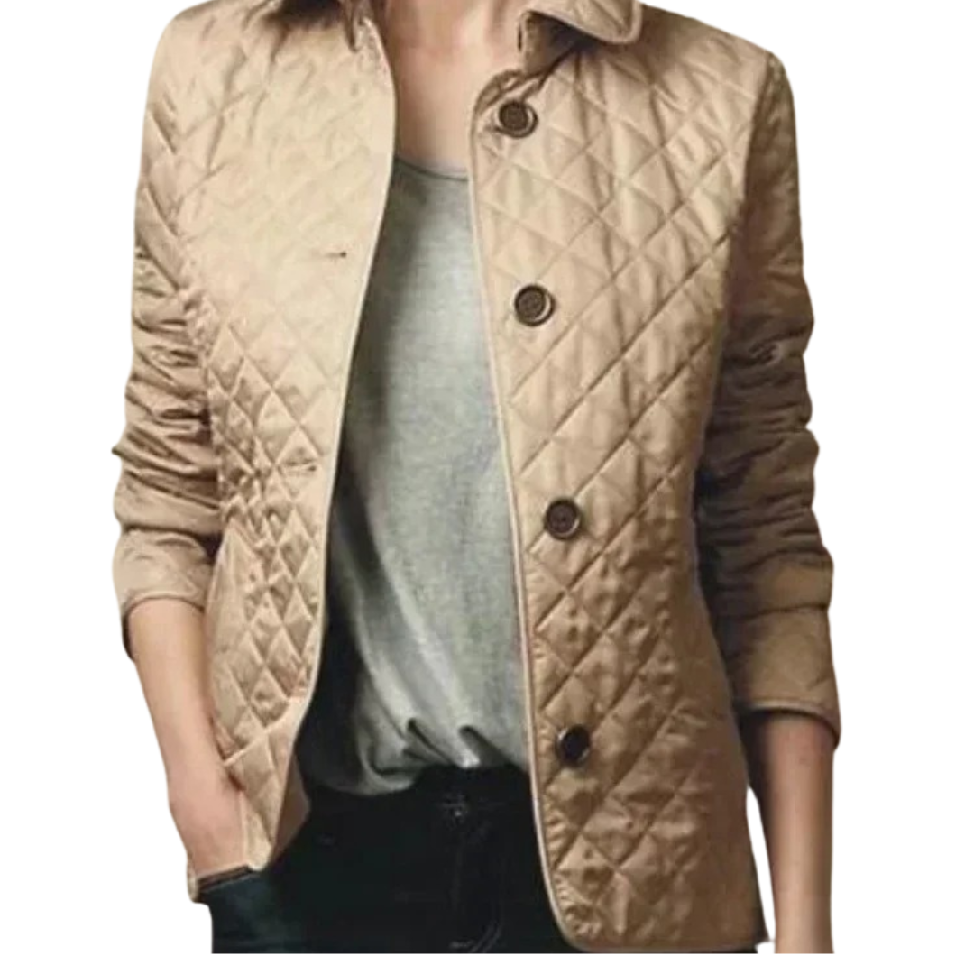 Kviltad kappa med rund krage för kvinnor-Hemnix-Khaki-M-Hemnix