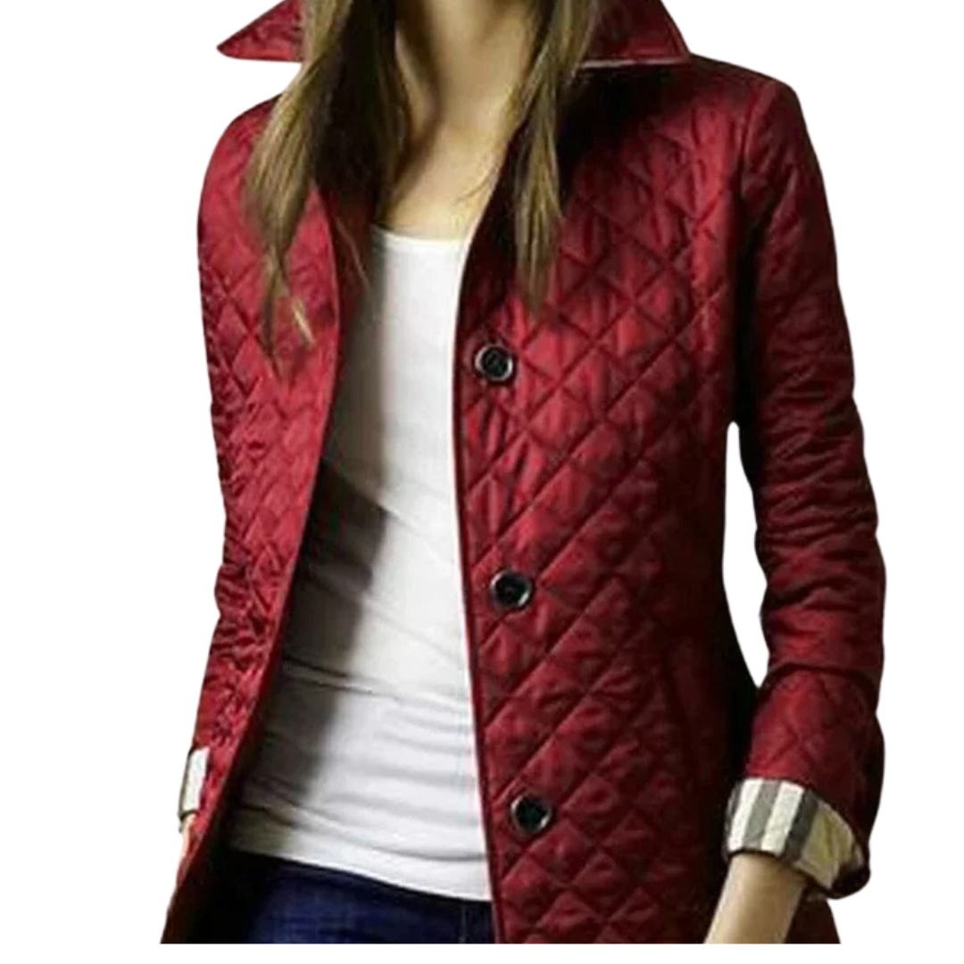 Kviltad kappa med rund krage för kvinnor-Hemnix-Rött vin-M-Hemnix