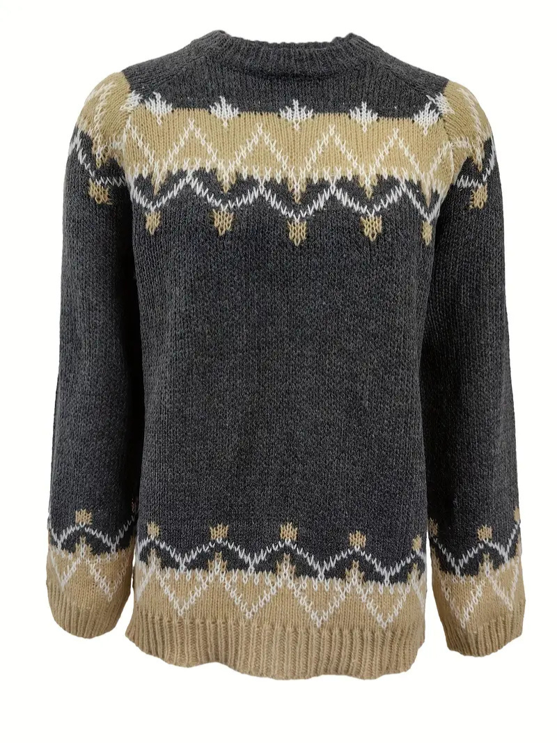 Stickad pullover med jacquardtryck för damer Hemnix