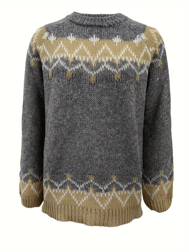 Stickad pullover med jacquardtryck för damer Hemnix