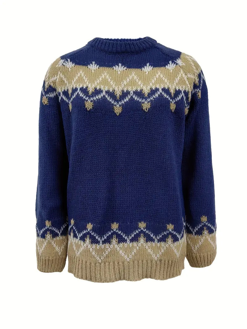 Stickad pullover med jacquardtryck för damer Hemnix