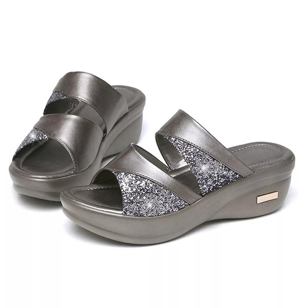 Damers Enfärgade Glittersandaler-Shoes for Women-Hemnix-Grå-35-Hemnix