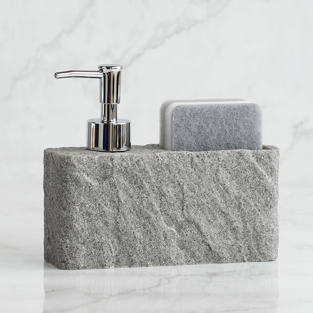 RockiClean – Tvålpump med Svamp i Imitationssten Svart Hemnix