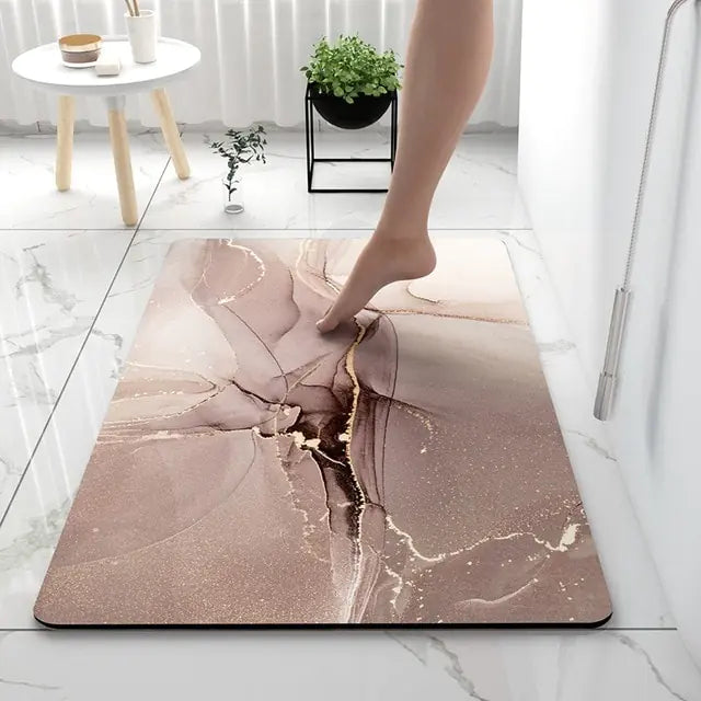 AquaArt Luxe Badmatta | Konstnärlig Design | Mjuk Absorberande Halkfri Mikrofiber | Tegel för Tegel Carvallo