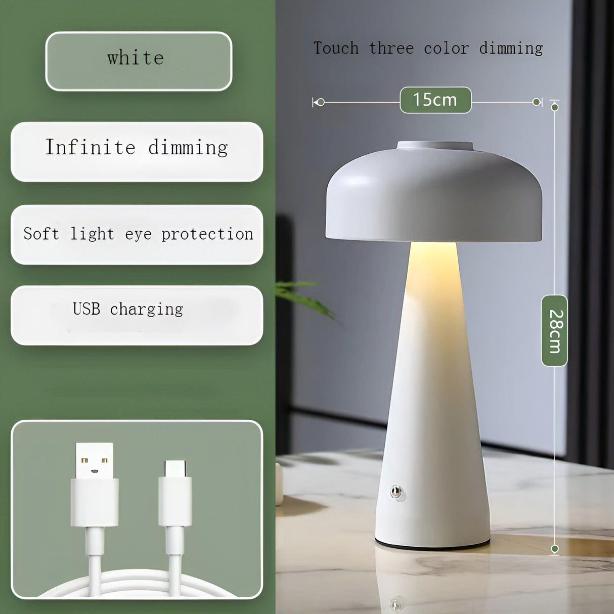 Trådlampa LED-bordslampa – Modern uppladdningsbar och trådlös | Enkel nordisk design Carvallo