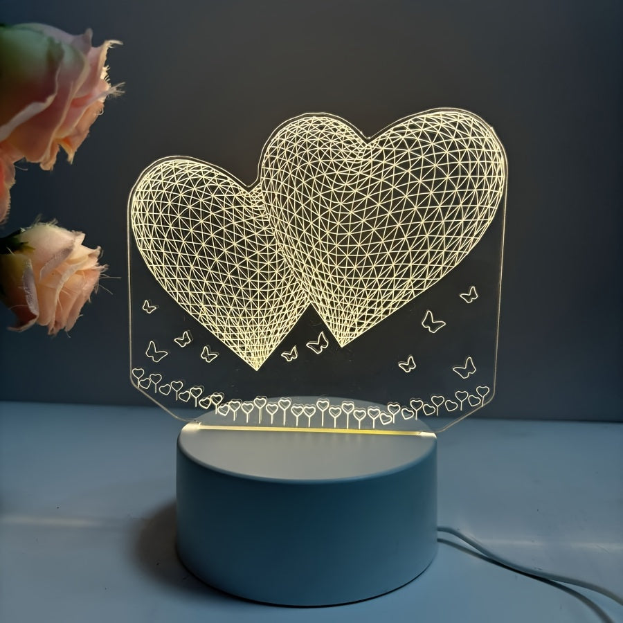 HartenLicht - Geometrisk USB Bordslampa med Varm Glöd för Kärleks Tema Dekoration Carvallo