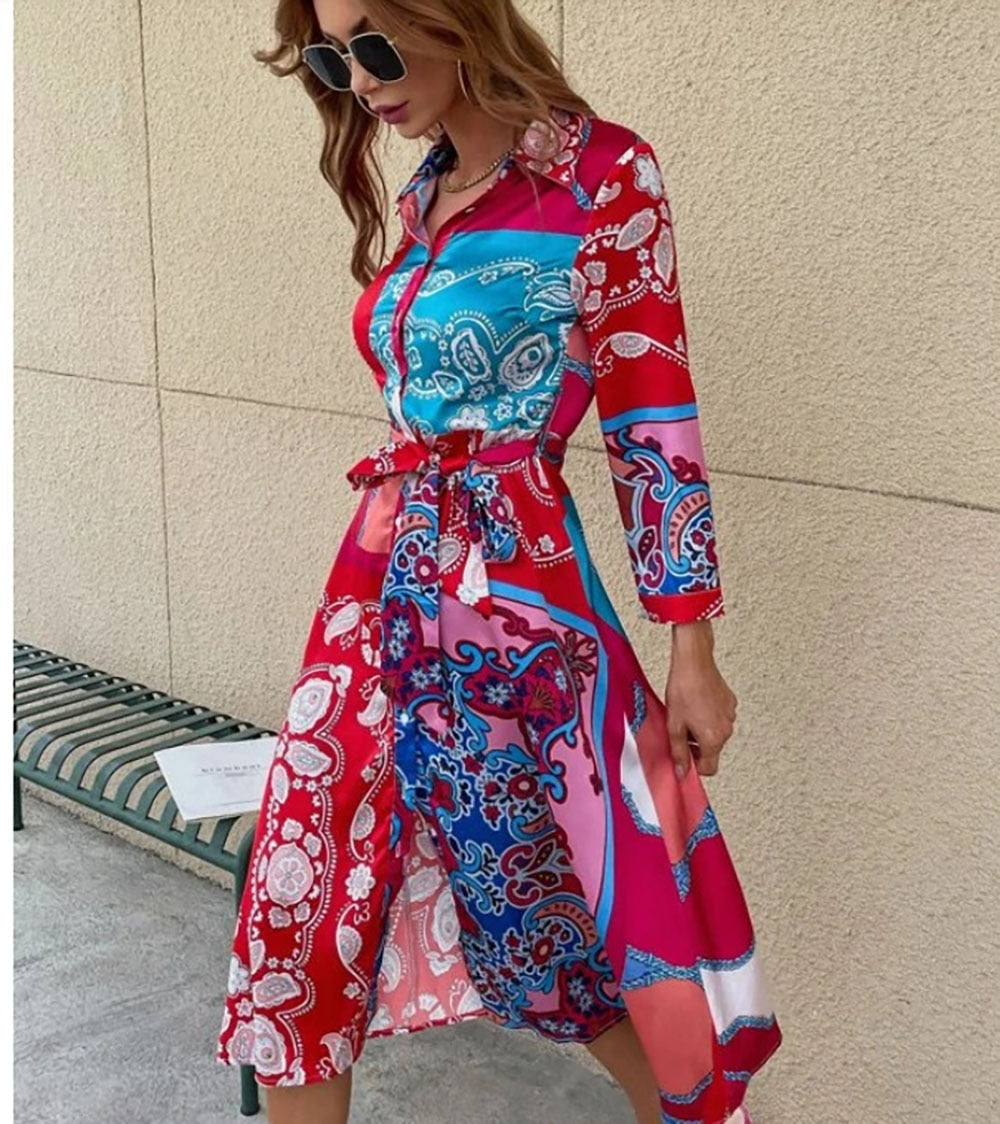 Print Belted skjortklänning med bälte-Clothes for women-Hemnix-Hemnix