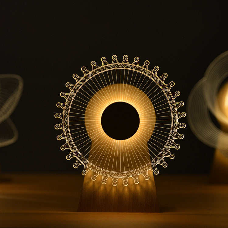 Art Deco träpinwheel-lampa – USB-laddnings-LED-lampa MILA Sverige