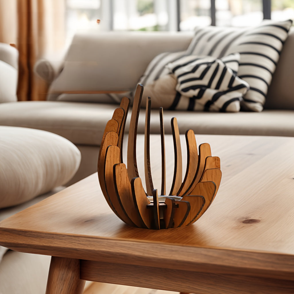 Bohemisk Lotus Ljuslykta – Handgjord Lagerträ Design Carvallo