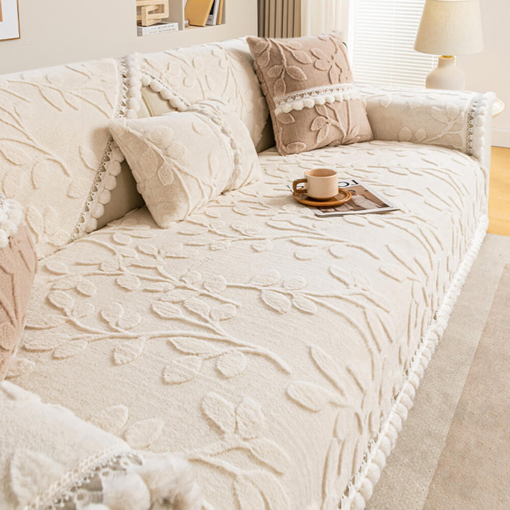 Branch Jacquard Elegant Decorative Plush Non-Slip Sofföverdrag Carvallo
