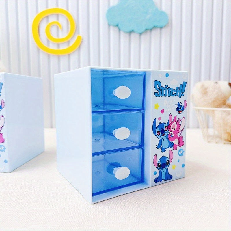 Disney Stitch Cartoon 3-compartment förvaringslåda – Multifunktionell organizer för skrivbord, smycken och leksaker Carvallo