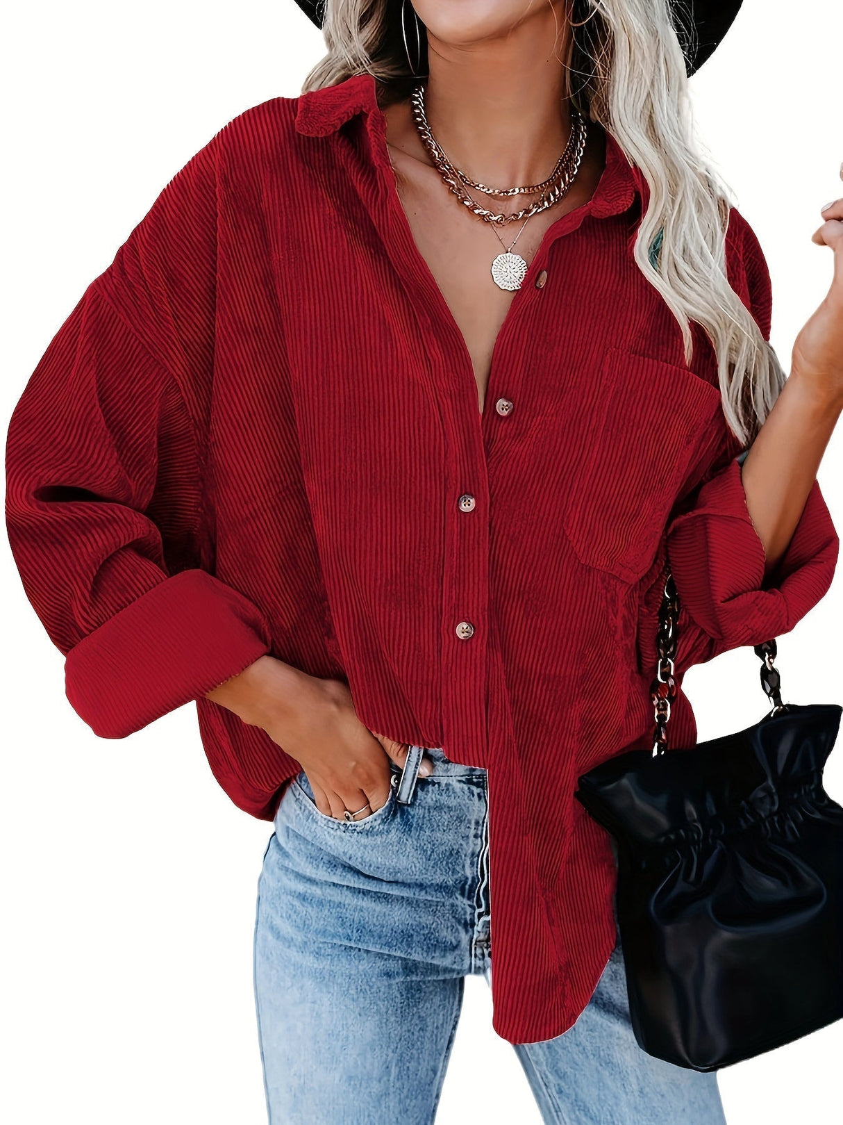 Dam Oversized Skjorta Corduroy Mjuk Bomull
