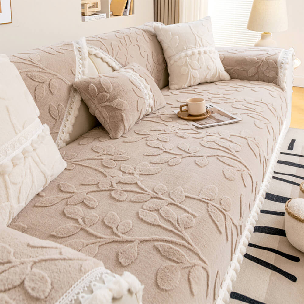 Branch Jacquard Elegant Decorative Plush Non-Slip Sofföverdrag Carvallo