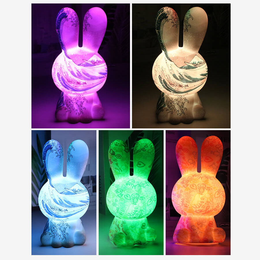 RainbowBunny | Kreativ 3D-skriven LED-nattlampa med handmålad design MILA Sverige