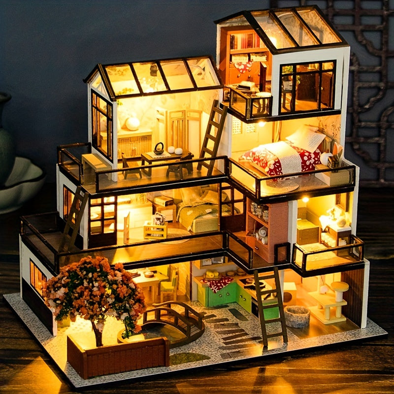 Miniatyr Villa 3D Pussel Kit – Handgjord Modell med LED-belysning och Detaljerad Interiör Carvallo