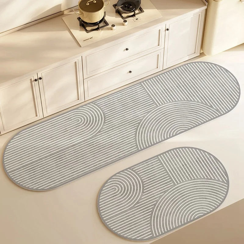 Quickdry Absorberande Köksmatta med Anti-Slip Baksida - Elegant Randig Design för Kök och Entréanvändning Carvallo