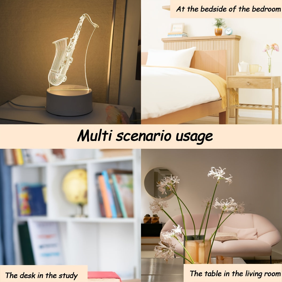 SaxGlow - 3D Saxofon LED Nattljus, USB-Driven Bords- och Lampa Carvallo